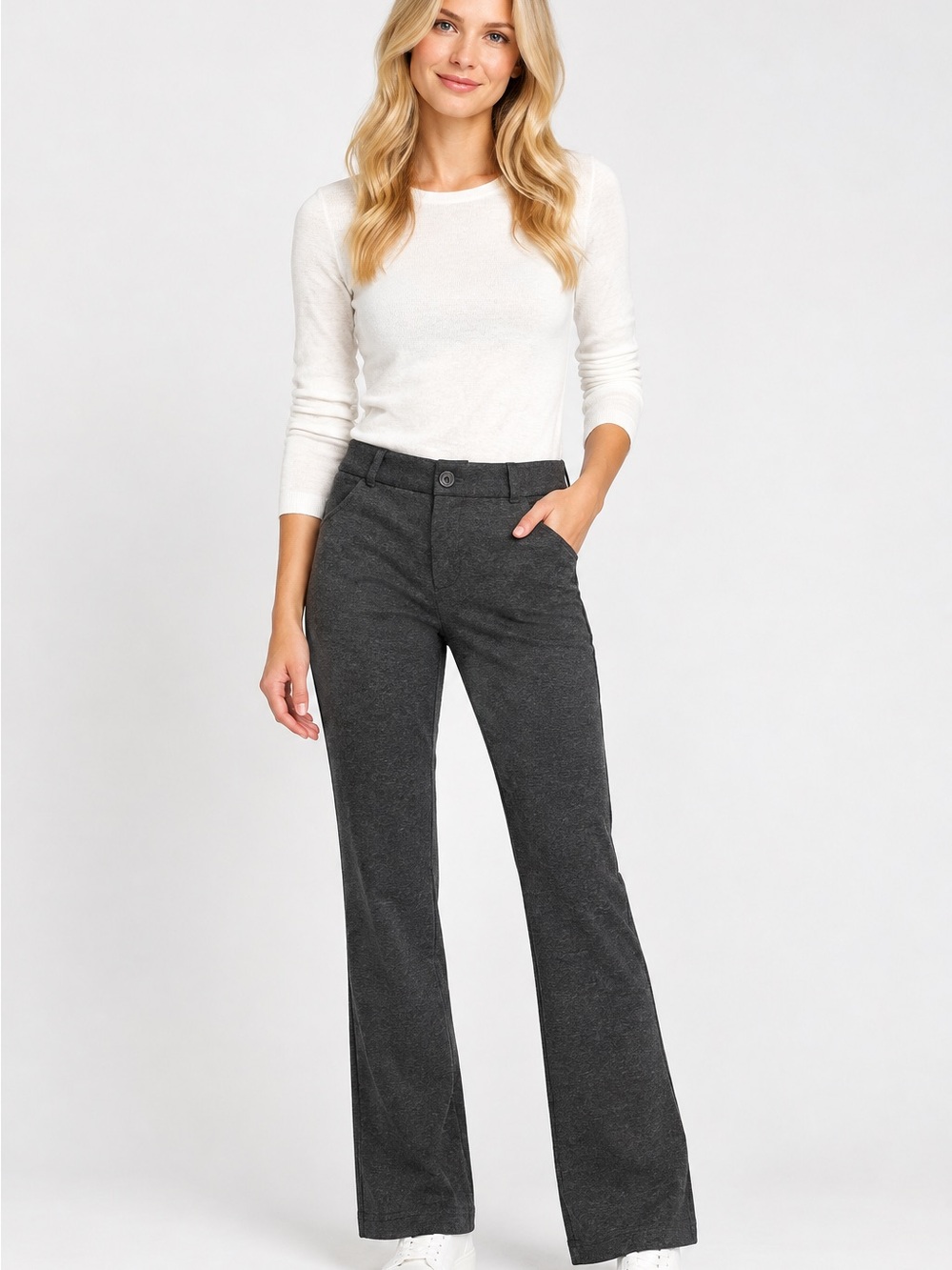 Betabrand Charcoal Gray Classic Dress Pant Yoga Women's Size Large Rayon Blend